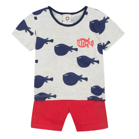 Baby Boys Printed T-shirt and Pique Knit Shorts Set