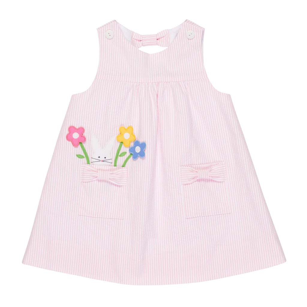 Florence Eiseman Baby Girls Seersucker Dress with Flowers and Bunny Petit Mignon Florence Eiseman Baby Girls Seersucker Dress with Flowers and Bunny Petit Mignon