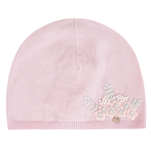 Baby Girls Pale Pink Hat with Floral Embroidery