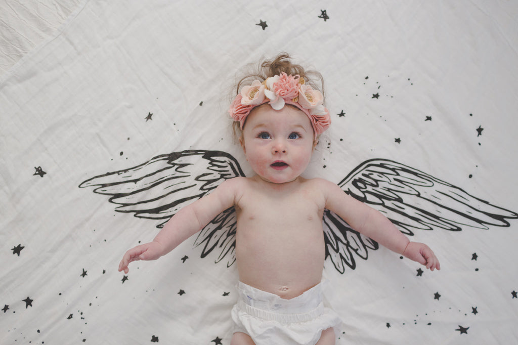 Organic Cotton Swaddle Blanket Angel Wings Petit Mignon