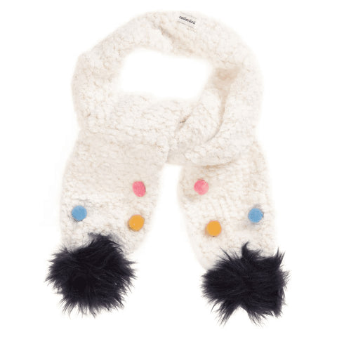 Fluffy Knitted Scarf with Pompoms