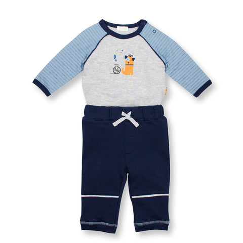 Dog Tricks Bodysuit and Navy French Terry Pants Set