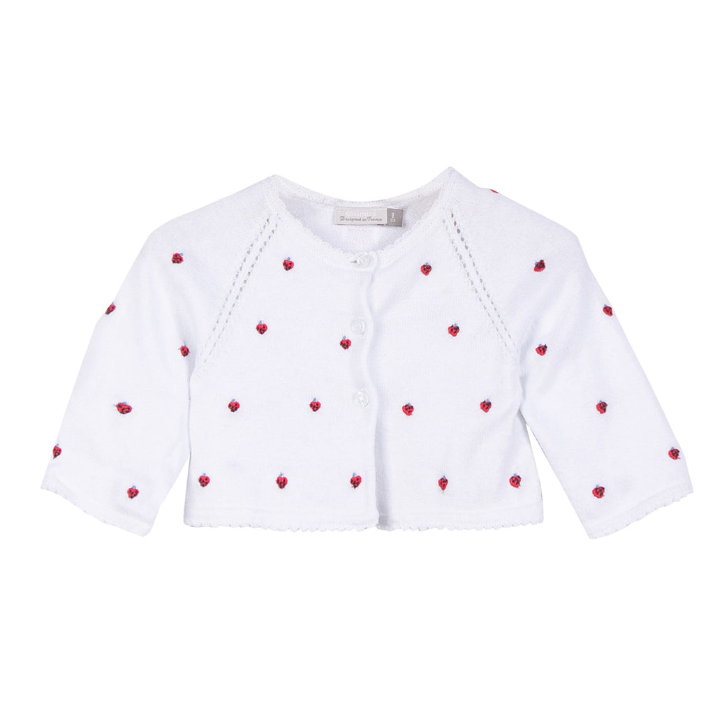 Knitted Cardigan with Strawberry Embroidery