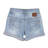 Bleached Denim Shorts with Embroidery