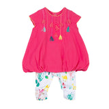 Baby Girls Crepe Bubble Dress + Printed Leggings