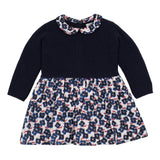 Baby Girls Bi-Material Dress with a Peter Pan Collar