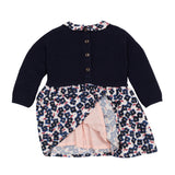 Baby Girls Bi-Material Dress with a Peter Pan Collar