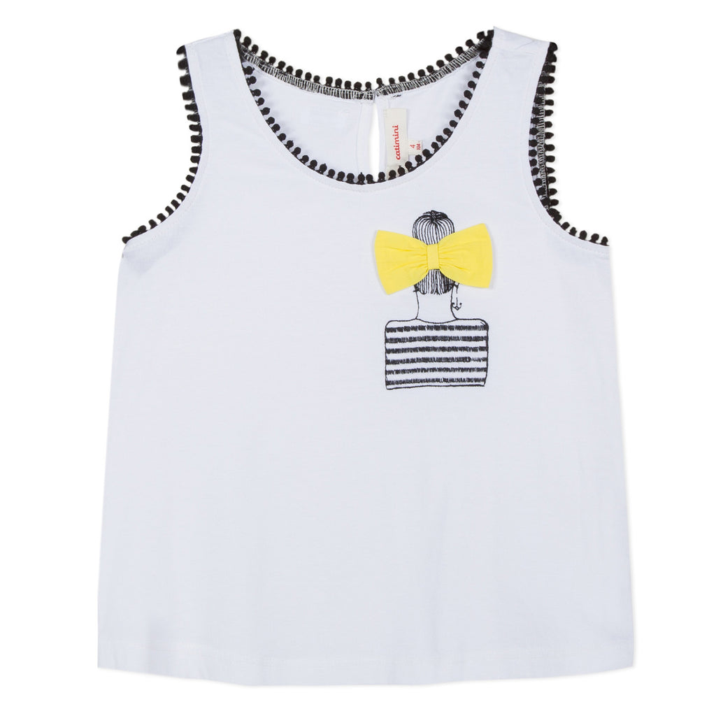 Girls Loose Knit White Tank Top with Bow