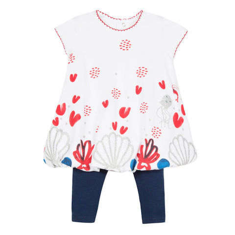 Baby Girls Jersey Dress with Marine Panel and Leggings Set