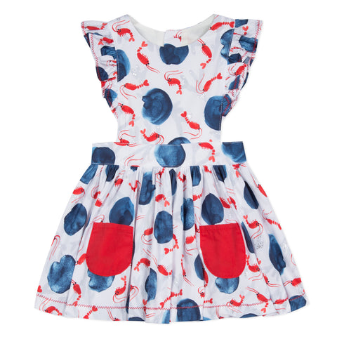 Percale Dress with Watercolor-Style Marine Print