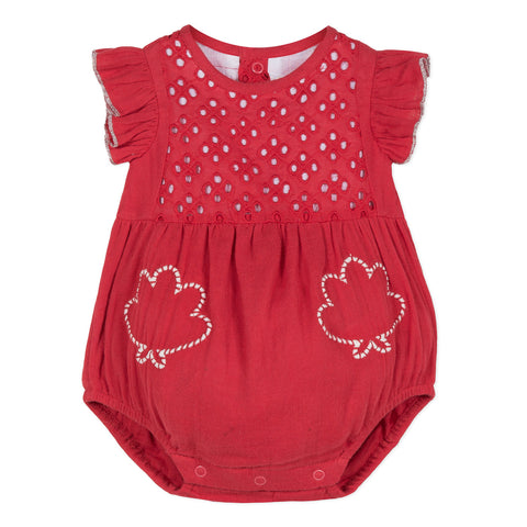 Baby Girls Eyelet Jumpsuit with Embroidery