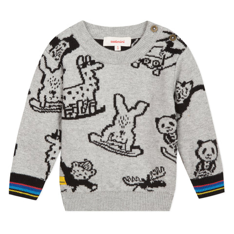 Baby Boys Knit Animal Printed Sweater