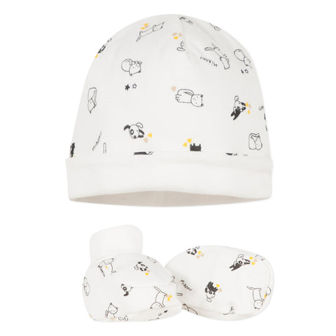 Baby Cats and Dogs Printed Hat and Slipper Set