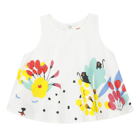 Girls White Safari Sleeveless Print Top