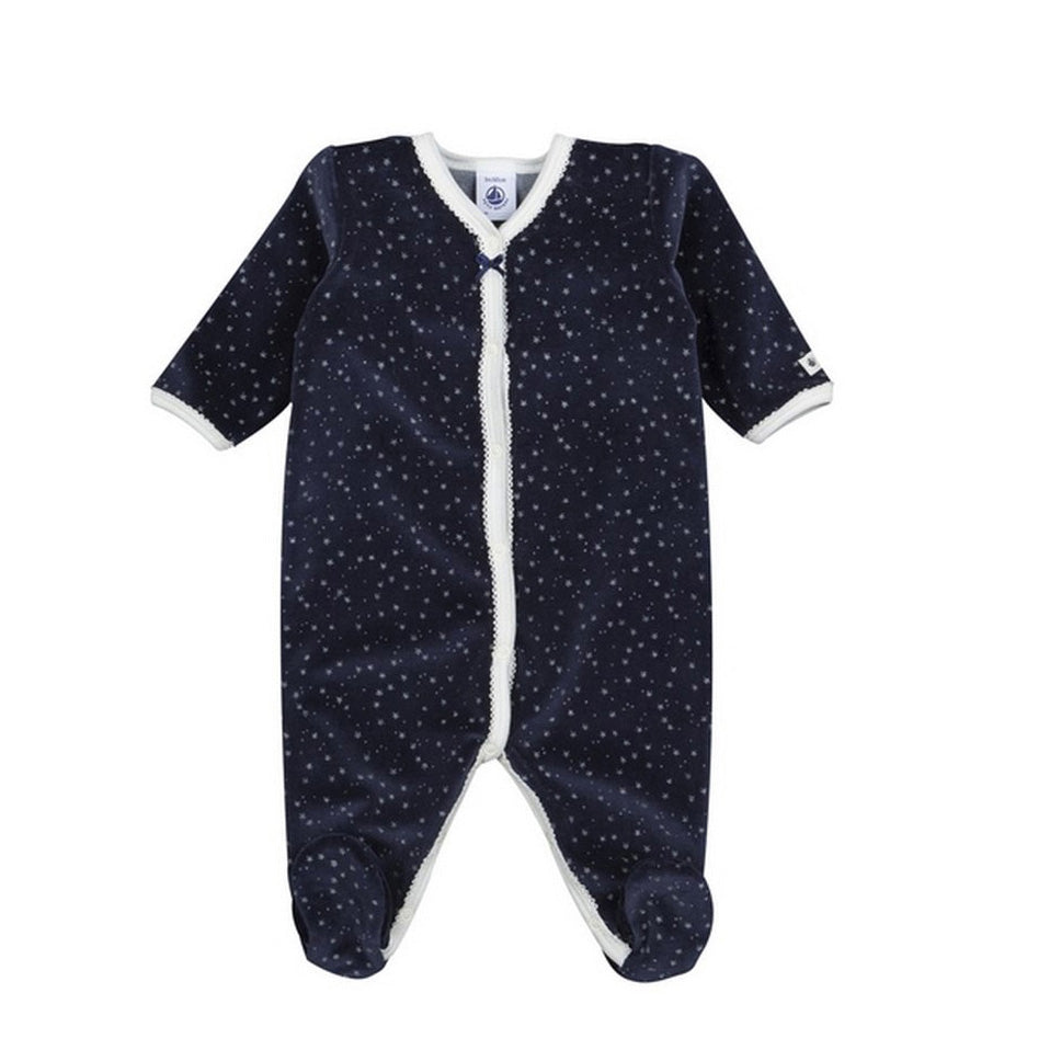 Baby Velour Front Snap Star Print Footie