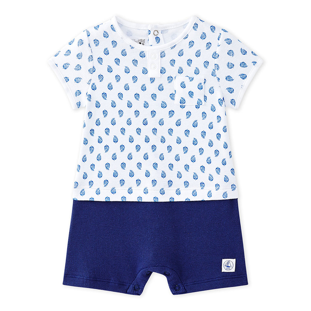 Baby Boys Blue Print Top with Attached Shorts