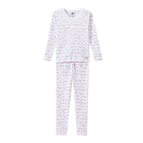 Girl's Pajamas with Stripes and Gold Polka Dot