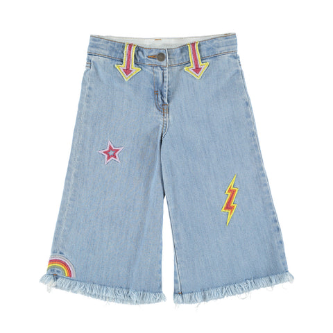 May Girls Denim Cropped Pants with Frayed Hem