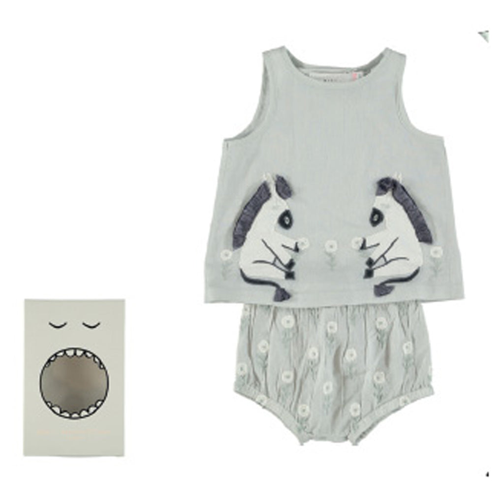 Trixie Baby Girl Donkey Embroidered Top + Bloomer Set