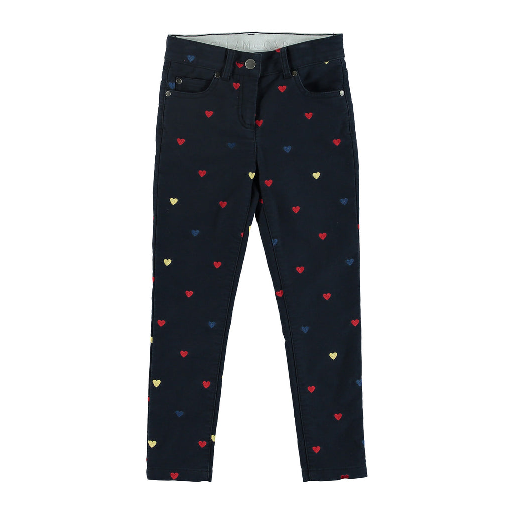 Girls Jeans with Embroidered Multicolor Hearts