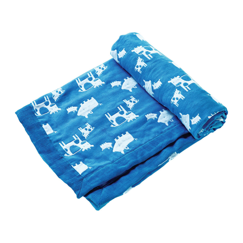 Jacquard Blanket - Farm Animal Blue