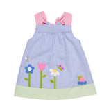 Baby Girls Seersucker Dress with Flower Garden Appliques