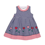 Girls Stripe Dress with Flower Appliques