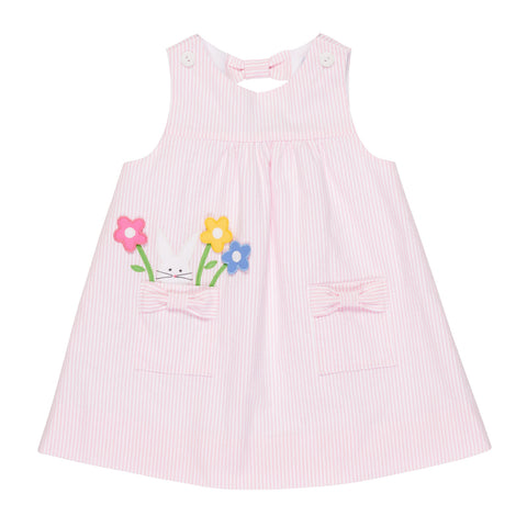 Baby Girls Seersucker Dress with Flowers and Bunny