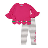 Girls Heather Grey Stripe Leggings with Embroidered Flowers