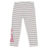 Girls Heather Grey Stripe Leggings with Embroidered Flowers