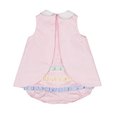 Baby Girls Pink Pique Skirted Romper with Applique Flowers