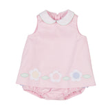 Baby Girls Pink Pique Skirted Romper with Applique Flowers