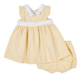 Baby Girls Yellow Raised Stripe Dress and Bloomer with Flowers