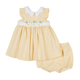 Baby Girls Yellow Raised Stripe Dress and Bloomer with Flowers