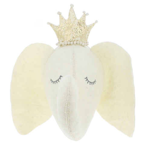 Sleepy Elephant Head With Crown Wall Mount