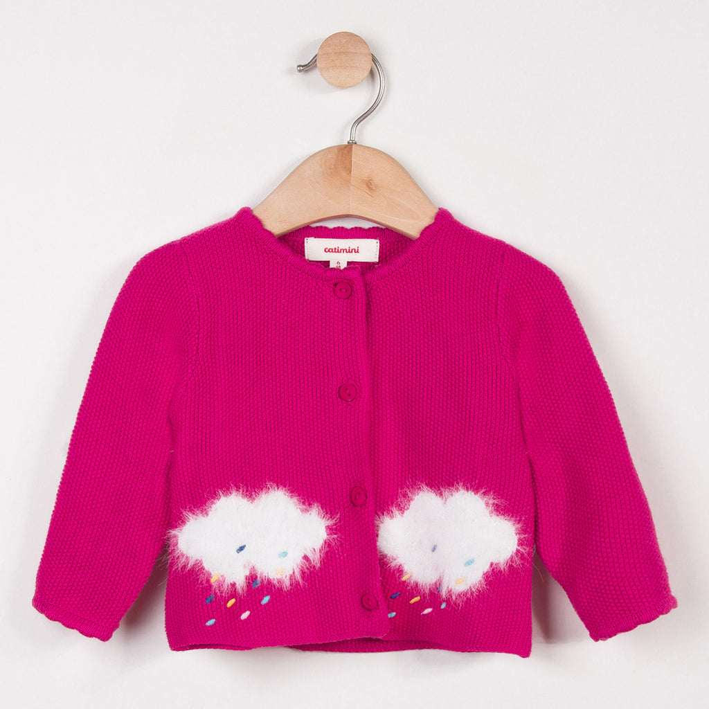 Fine Pink Cardigan with Blue Cloud Patterns