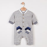 Long Jumpsuit in Chevron Patterned Fleece