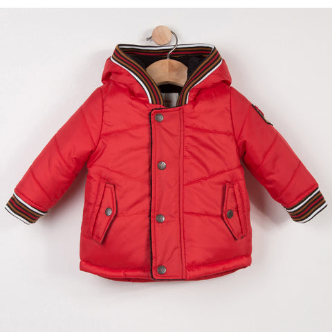 Baby Boys Red Coated Hooded Parka