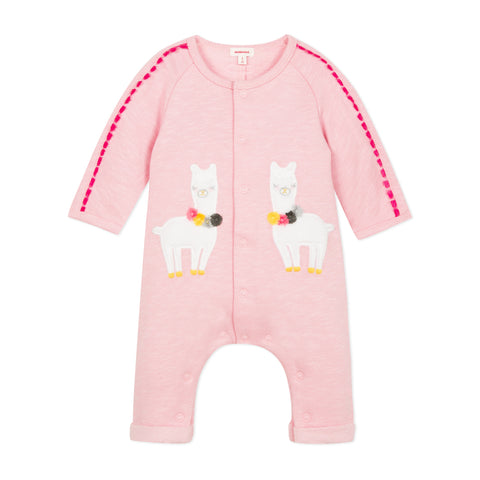 Baby Girls Fleece Jumpsuit with Velvet Llama Patches