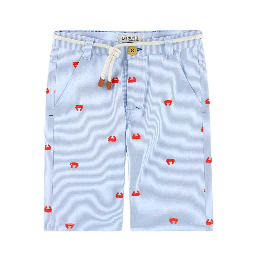 Boys Striped Shorts with Crab Embroidery