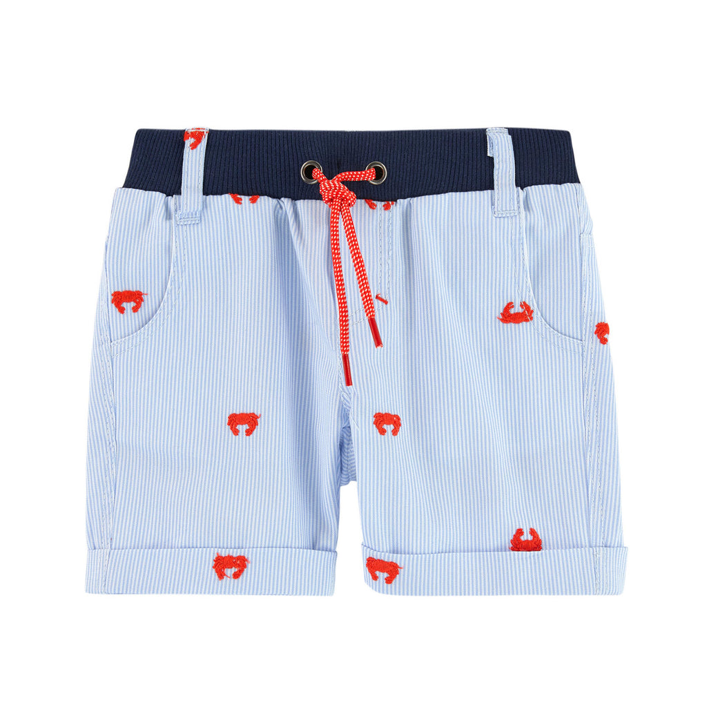 Baby Boys Striped Shorts with Crab Embroidery