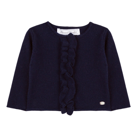 Navy Cardigan with Ruffled Fastening