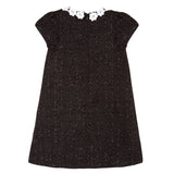 Girls Black Tweed and Guipure Lace Dress