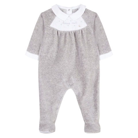 Baby “Bonne nuit” Velvet Sleepsuit