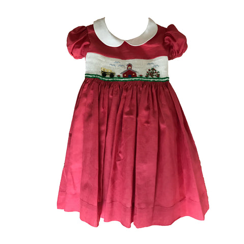Girls Petit Ecolier Smock Dress-Cherry