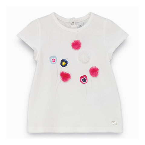 Baby Girls White Pompom T-shirt