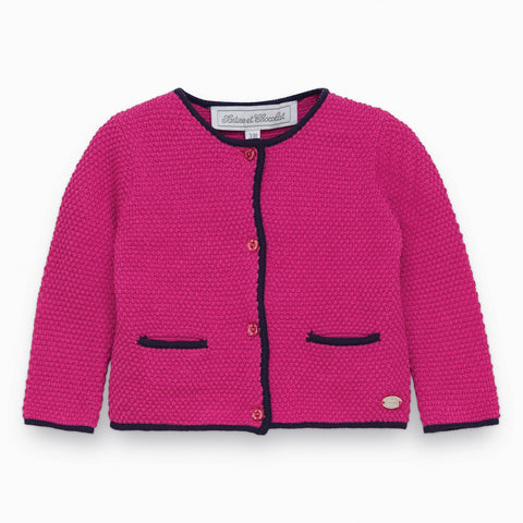 Baby Girls Fuchsia Cardigan With Navy Trim