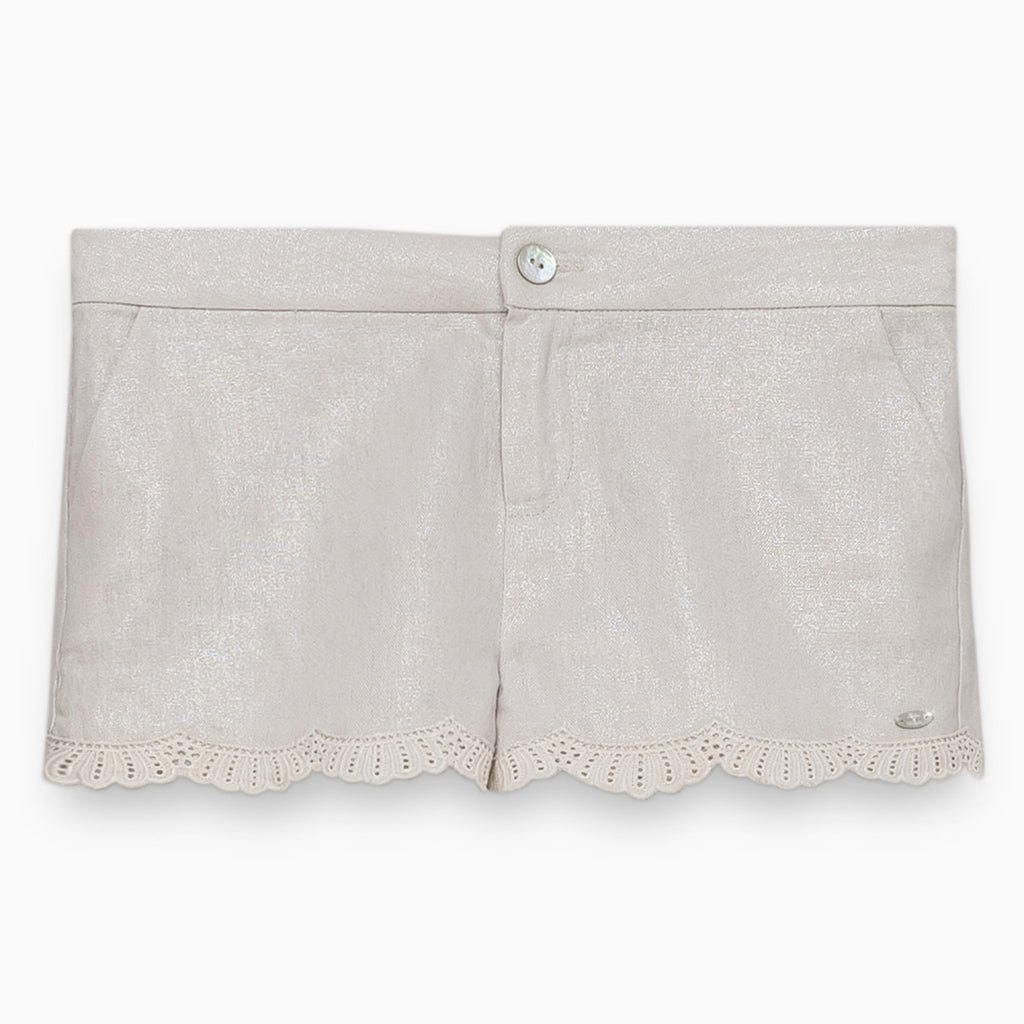 Girls Natural Linen Glittery Shorts