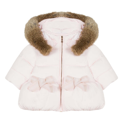 Baby Girls Pale Pink Down Jacket with Bows