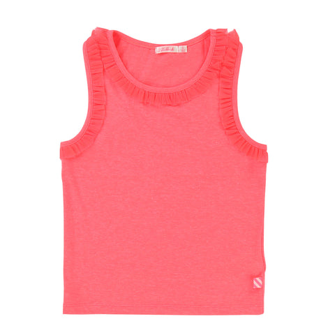 Girls Jersey Tank Top with Mesh Ruffle Trim